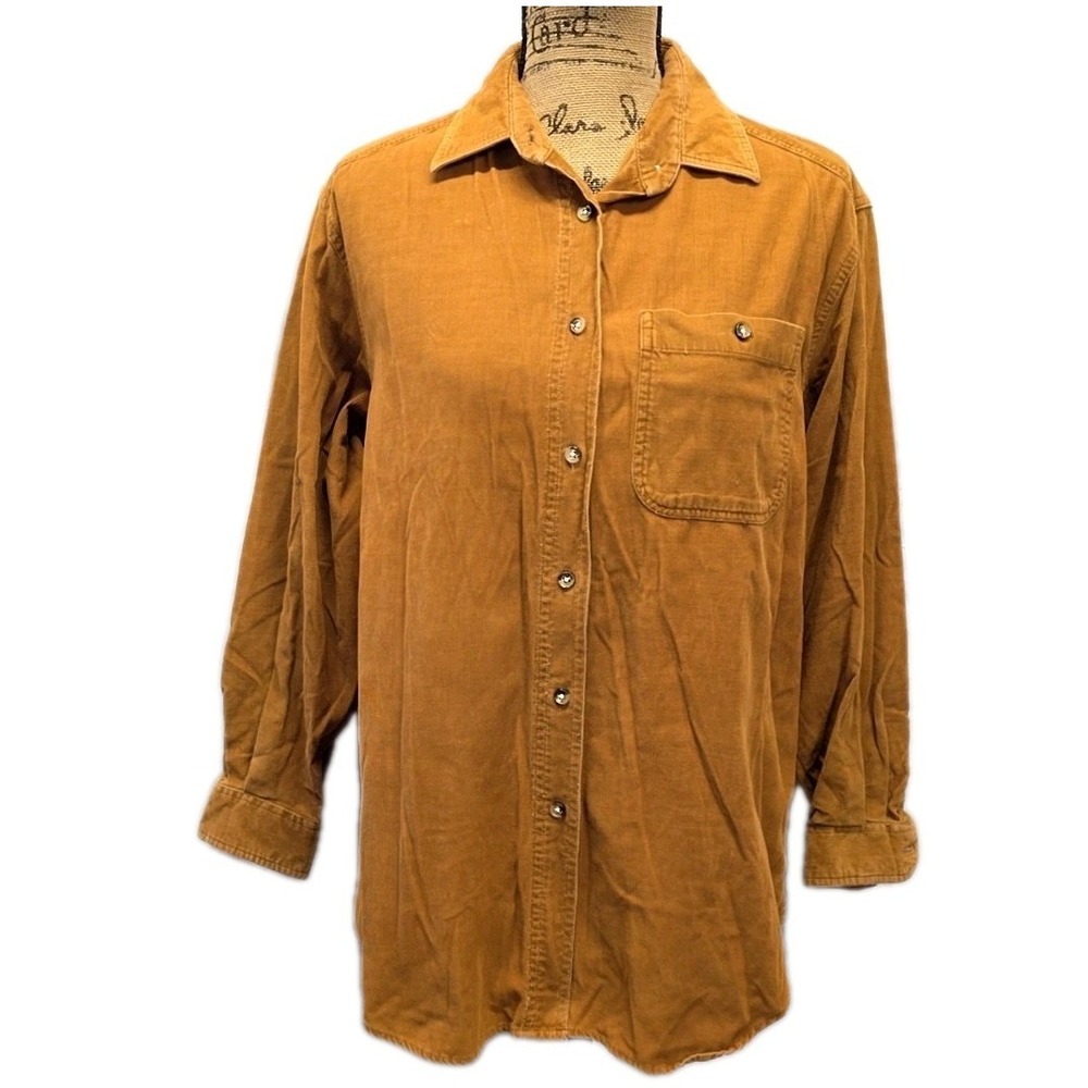 Vtg Chic Brown Corduroy Button Up Shirt sz S Cotton 90s Grunge Academia Western